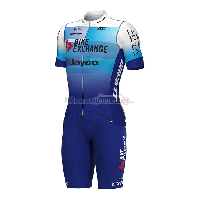 Abbigliamento Ciclismo Bike Exchange Manica Corta 2022 Blu Bianco